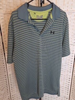 Under Armour Men’s Blue/Grey And Green Striped Polo
